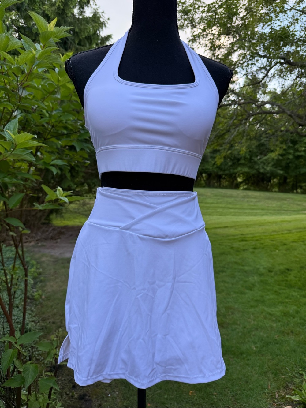 White Athletic Halter Crop Top and Short ( skort Set size M + free gift .